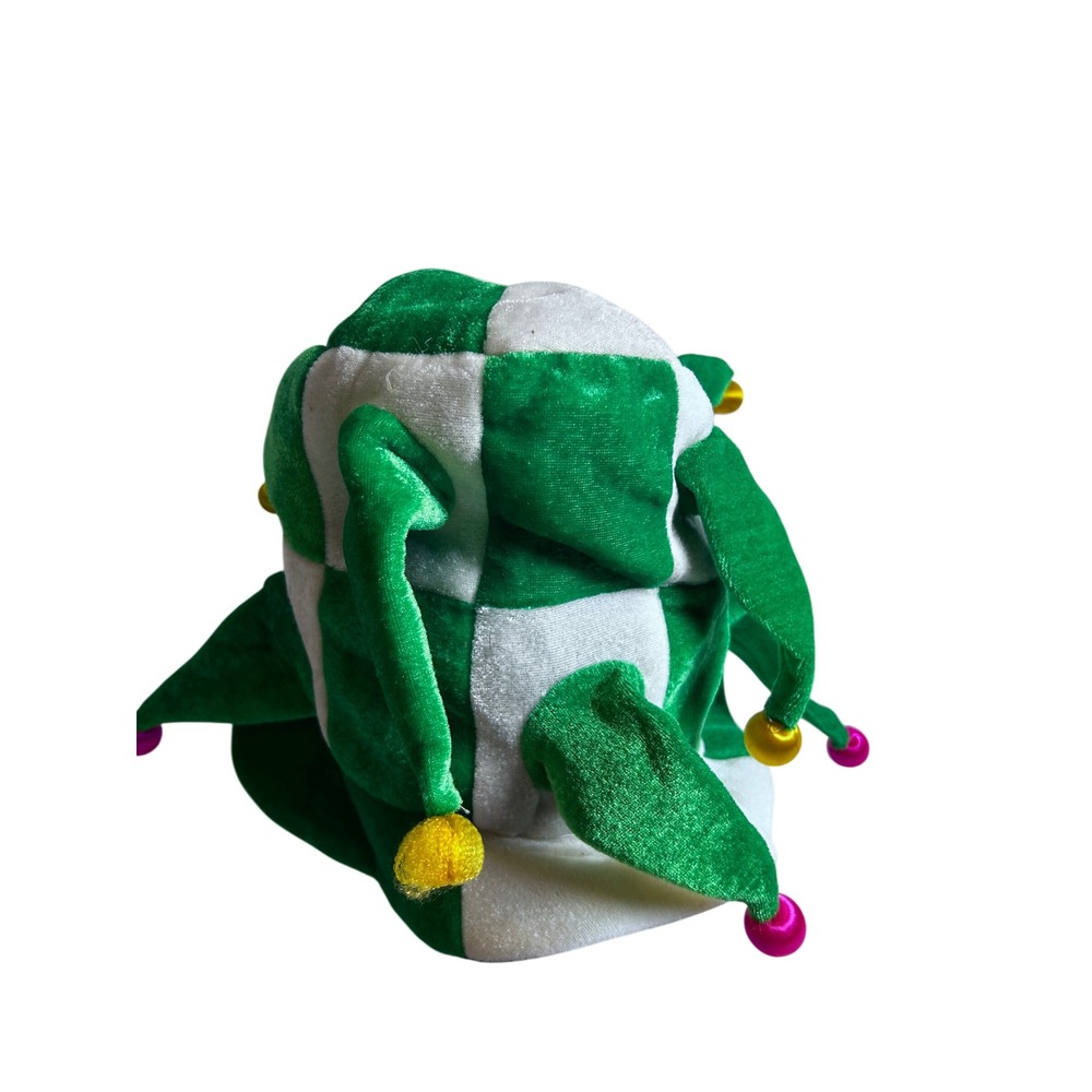 Rinco Jester Hat OS Green White Checkered Velvet Novelty Costume Kids